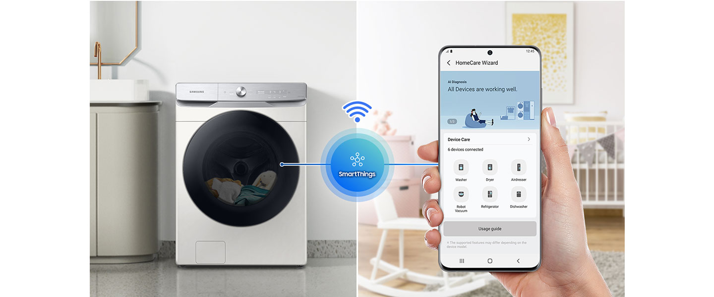 Slimme wifi toepassing op Samsung wasmachine en droger