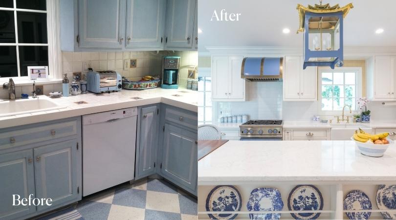 Keukenverbouwing Peapack-Gladstone, New Jersey: Hoe een huiseigenaar de blauw-witte keuken van haar dromen bouwde